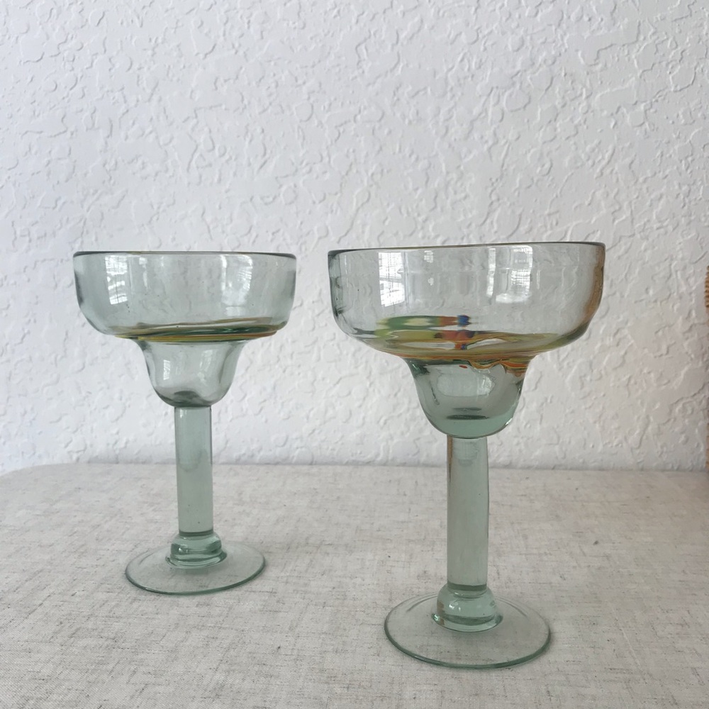 Granada Style Mexican Hand Blown Martini Margarita glasses set of 2